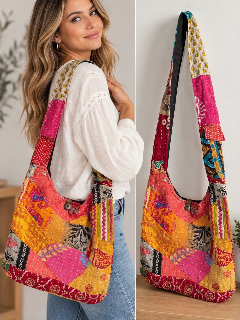 Patchwork Multicolor Sling Bag - Boho Shoulder Bag